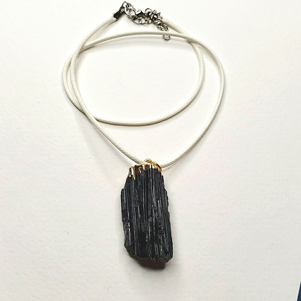 *designer Black Tourmaline &Gold cord necklace